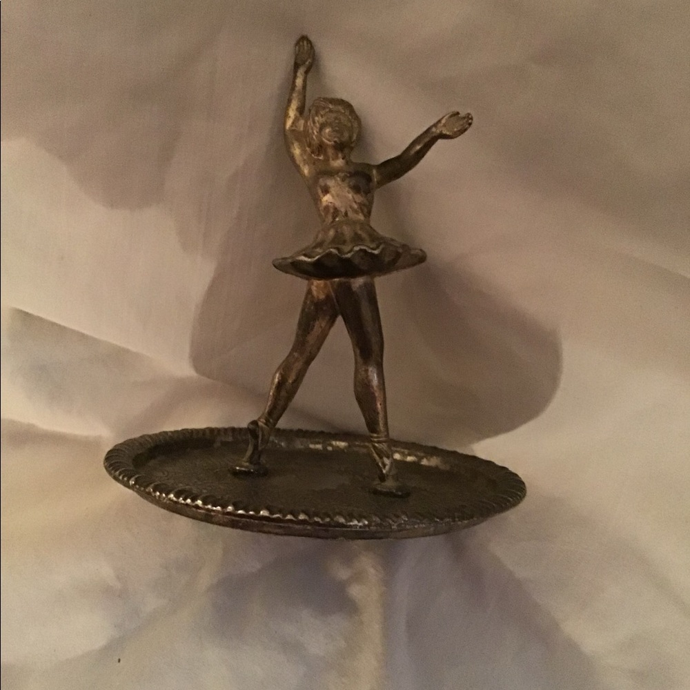 Vintage ballerina Ring & Jewelry holder zinc alloy silver made in Hong Kong